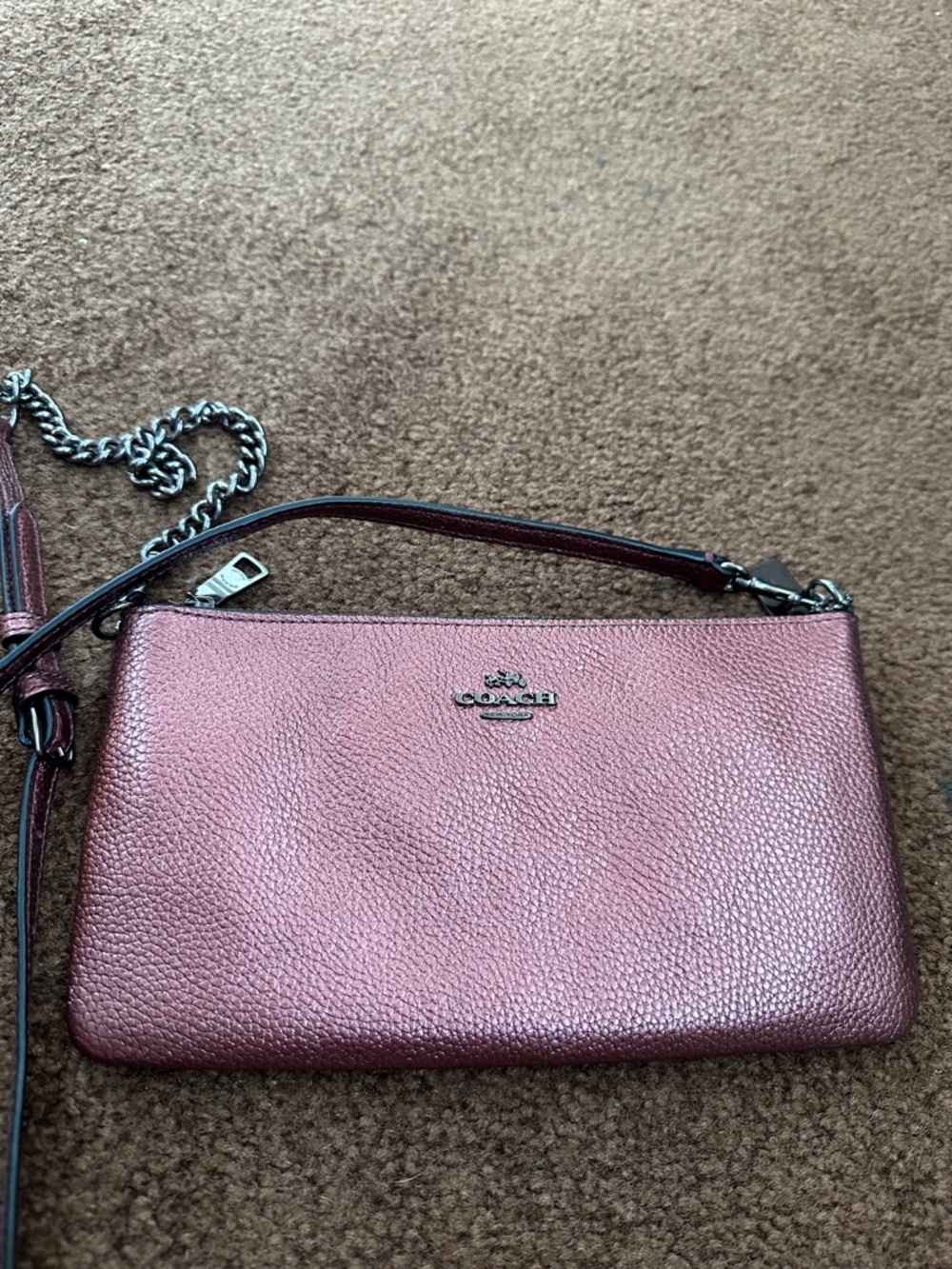 Coach Metallic Rose Pink/Mauve Pebbled Leather Crossbody